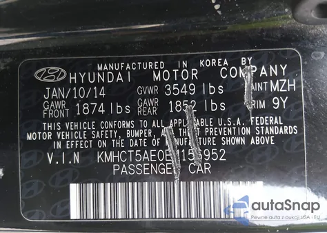 2014 Hyundai Accent Gs z USA, uszkodzony, nr VIN KMHCT5AE0EU156952